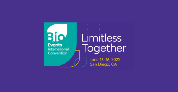 Banner reading “Bio events International convention, limitless together, June13-16, 2022, San Diego CA”