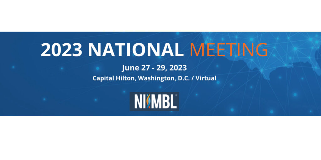 Text “2023 National Meeting June 27-29, 2023, Capital Hilton, Washington DC/ Virtual” on blue background with partial map of USA